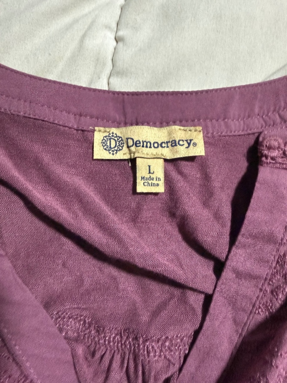Democracy Women’s Blouse Size L Embroidered Boho Style Button Up Purple